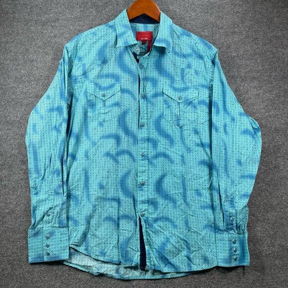 Patron Cito Red Label Pearl Snap Western Shirt Men's XL Blue Geometric Allover - Picture 1 of 11